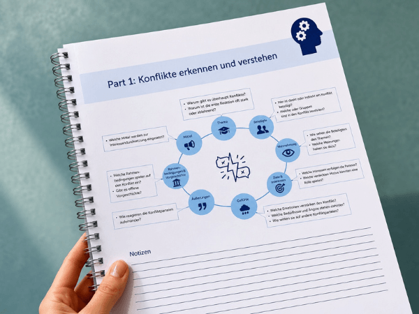 Logbuch aus dem Konflikttraining mit konkreten Tipps und Werkzeugen für Konfliktmanagement